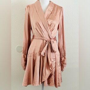 Vici Long Sleeve Satin Dress in Peach